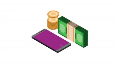 Faturalar ve madeni paralar Para animasyonu, 4k video animasyonu