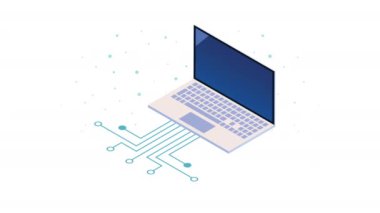 isometric laptop computer tech animation ,4k video animated