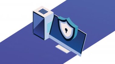 isometric desktop computer tech animation ,4k video animated