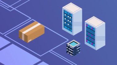 data center management isometric animation ,4k video animated