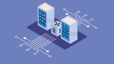 isometric data center management tech ,4k video animated