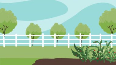 farm rural lasndscape with trees scene ,4k video animated