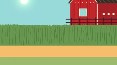 farm rural lasndscape with stable scene ,4k video animated