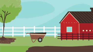farm rural lasndscape with stable scene ,4k video animated