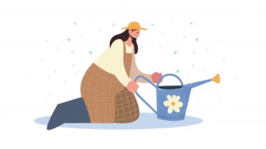female farmer agrarian worker character animation ,4k video animated