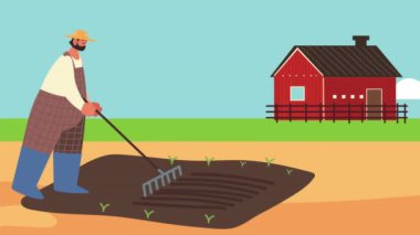 male farmer agrarian worker character animation ,4k video animated
