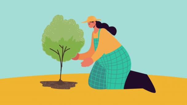 Αγρότισσα Αγρότισσα Animation Χαρακτήρα Εργαζόμενη Βίντεο Κινουμένων Σχεδίων — Αρχείο Βίντεο