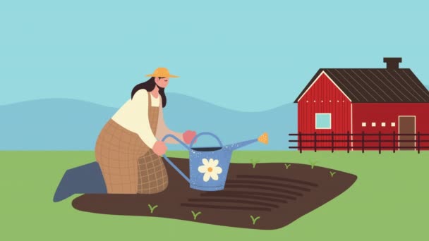 Female Farmer Agrarian Worker Character Animation Video Animated — Stockvideo