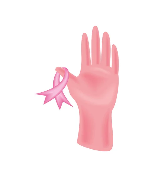 Breast Cancer Hand Ribbon Icon — Vetor de Stock