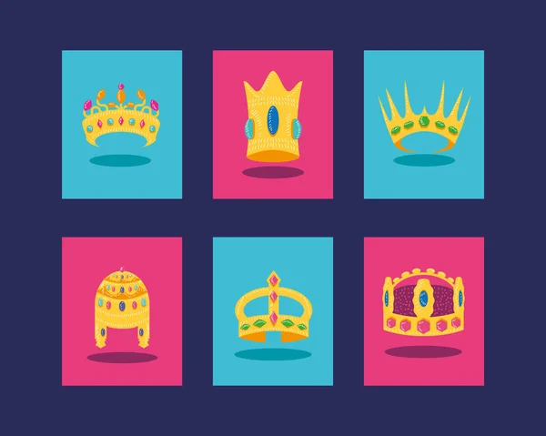 Set Crowns Luxury Vector Design — Stok Vektör
