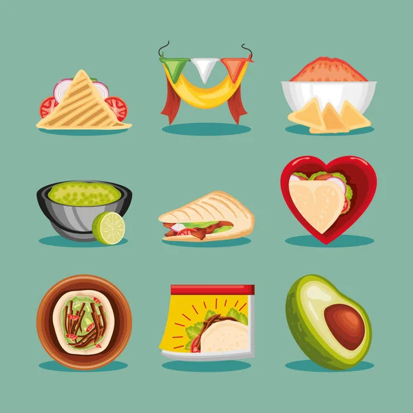 Taco Day Food Mexican Icons — Vector de stock