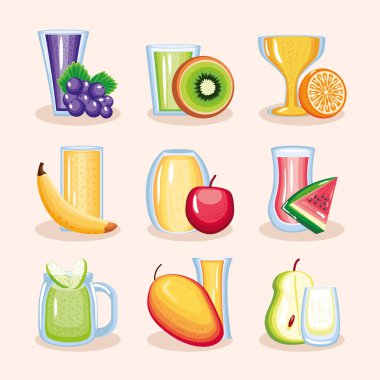 set of fruit drinks juice