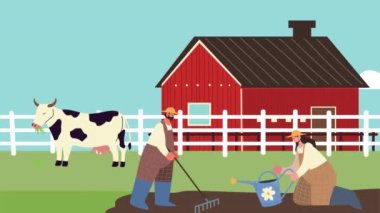 couple of farmers agrarian workers ,4k video animated
