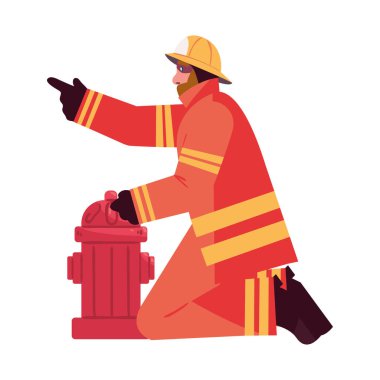 firefighter and hydrant icon isolated