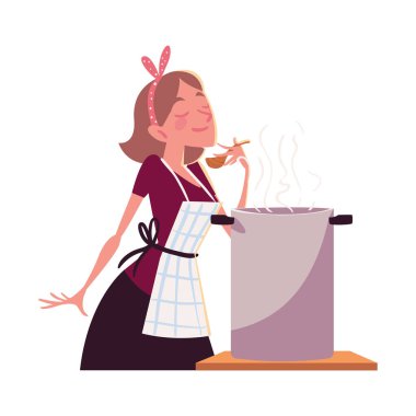 woman cooking soup in the kitchen