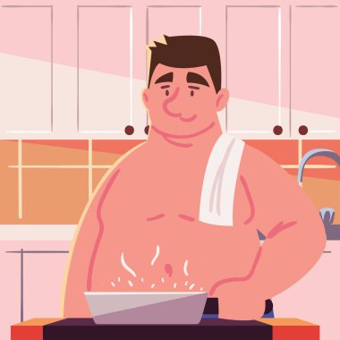 man cooking with saucepan, design