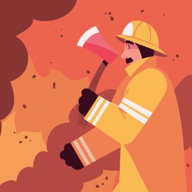 firefighter with ax fire, design