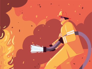 fireman putting out fire with hose