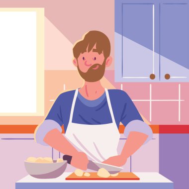 man in kitchen cooking cartoon
