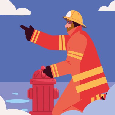 firefighter with hydrant cartoon design