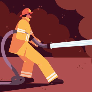 firefighter with water hose, design