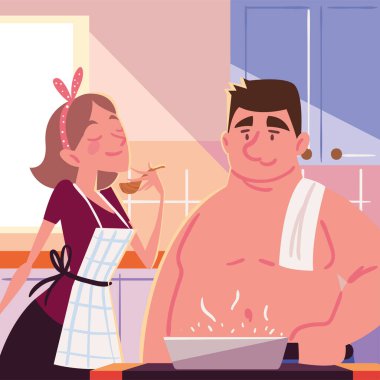 woman and man cooking cartoon
