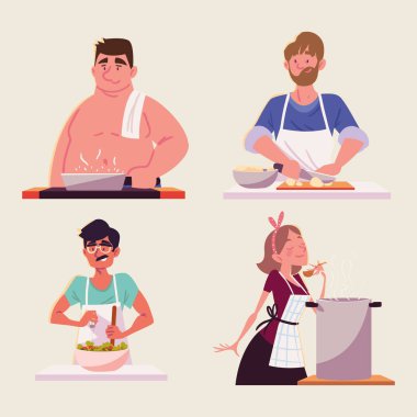 set people cooking cartoon design