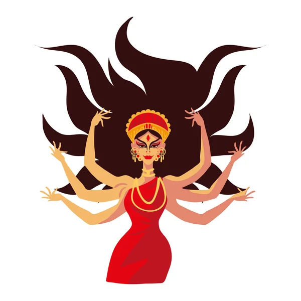 Goddess Durga Puja Character Icon Isolated — Vector de stock