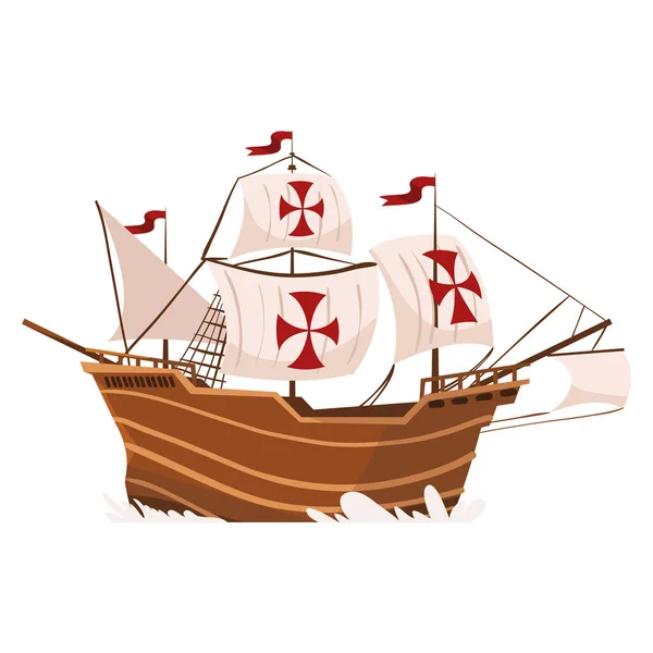 Caravel Sailing Boat Icon Isolated — Vetor de Stock