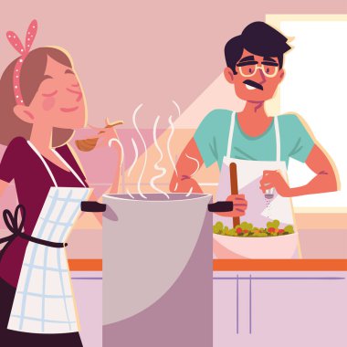 couple preparing food, cooking concept