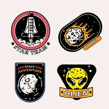 icons set space retro badges
