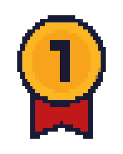 Medal Prize Pixel Art Icon Isolated — 스톡 벡터