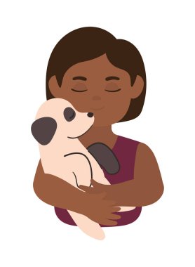 female owner and dog icon isolated