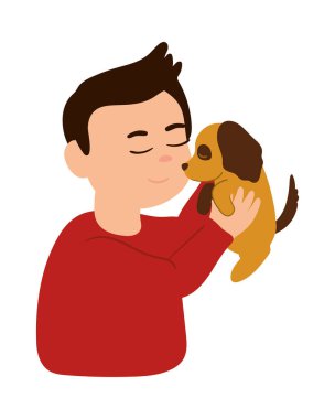 man and little dog icon isolated
