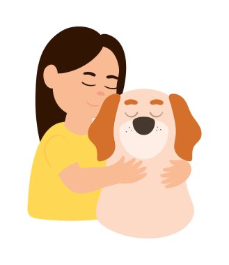 happy girl and dog icon isolated