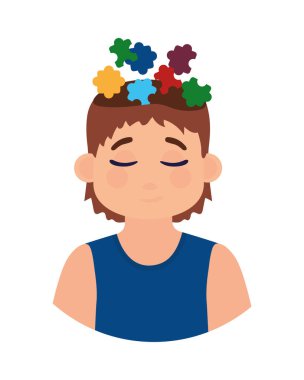 man with puzzles in head icon isolated
