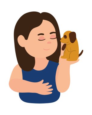 girl with little dog icon isolated