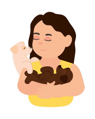 girl and cute dogs icon isolated