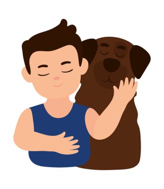 boy with brown dog icon isolated