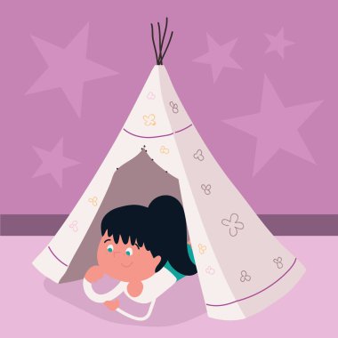 girl in the teepee in the room