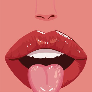 female mouth and tongue, face closeup