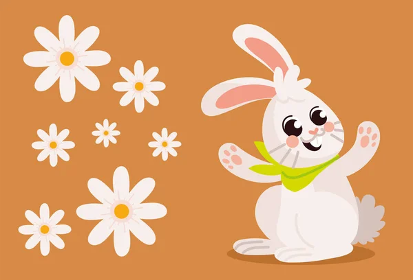 Cartoon Rabbit Flowers Flat Design — Image vectorielle