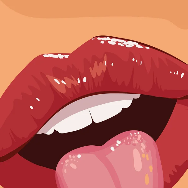 Female Lips Tongue Close Design — Stock Vector