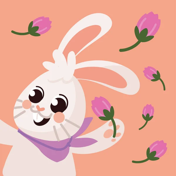 Cute Rabbit Flowers Design — Stockvektor