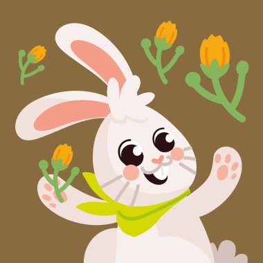 rabbit with flowers, flat design