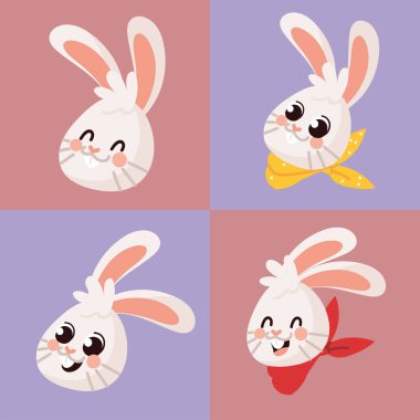 set of rabbits faces cartoon
