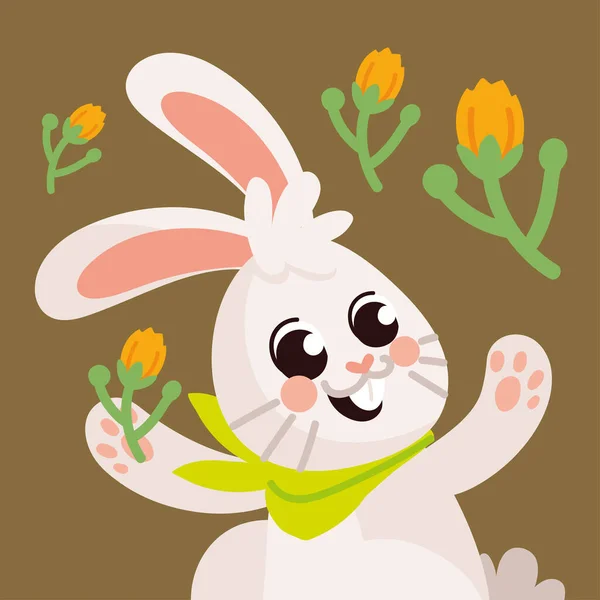 Rabbit Flowers Flat Design — Image vectorielle
