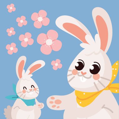 bunnies and flowers vector design