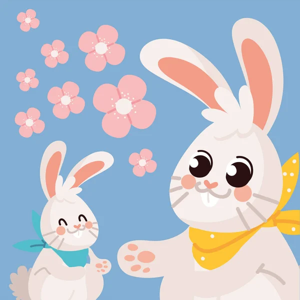 Bunnies Flowers Vector Design — Image vectorielle