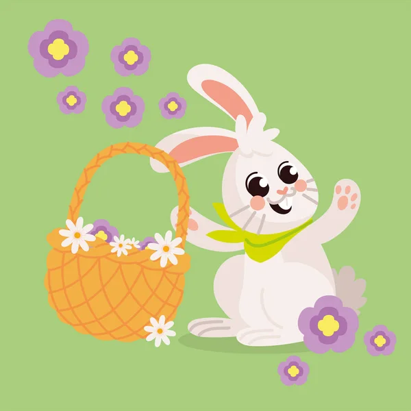 Rabbit Holds Basket Flowers — Image vectorielle